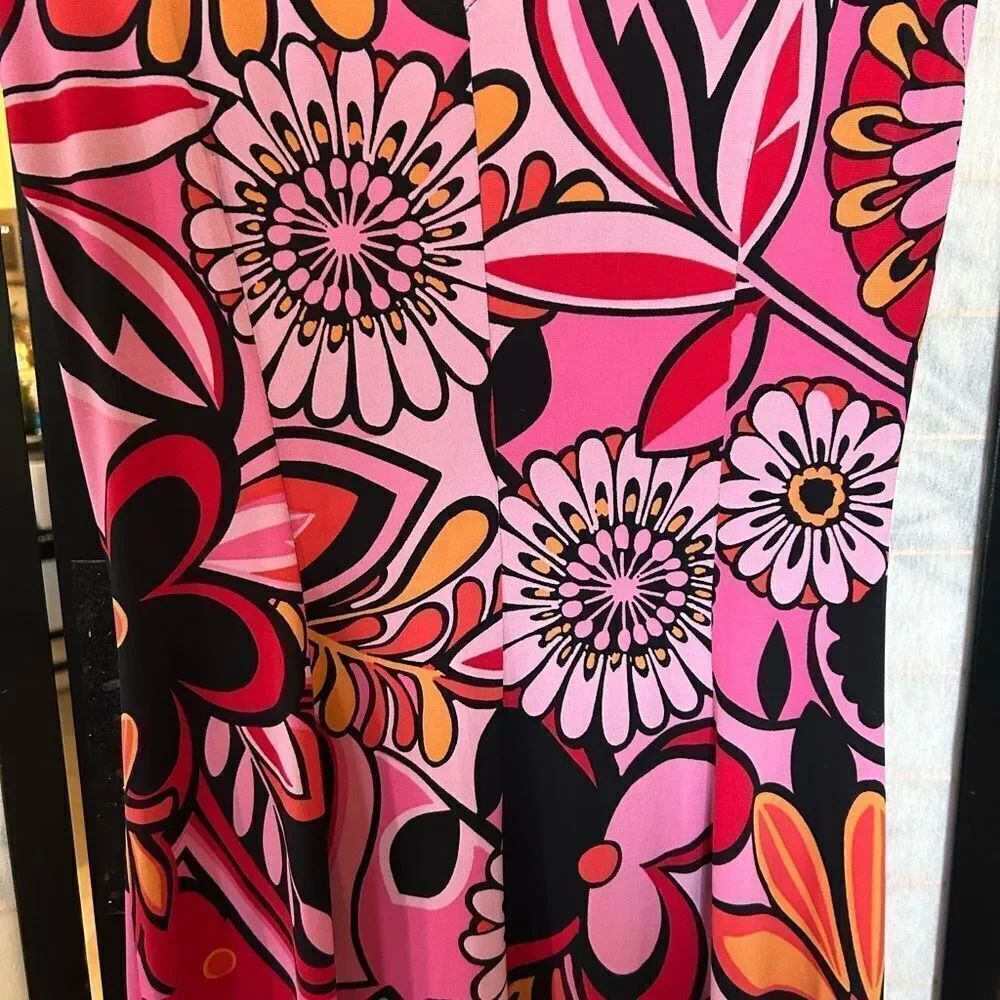 Lizzatti Floral Retro 70’s Mod Hot Pink Sleeveless Knee length Dress M